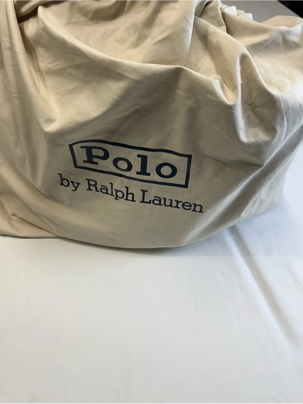 Ralph Lauren Navy Canvas Travel Tote with Tan Leather Trim and Red Polo